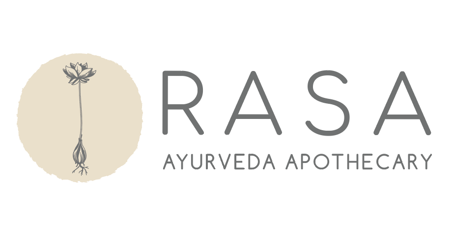 Image of RASA Ayurveda Apothecary logo with lotus icon in a circle